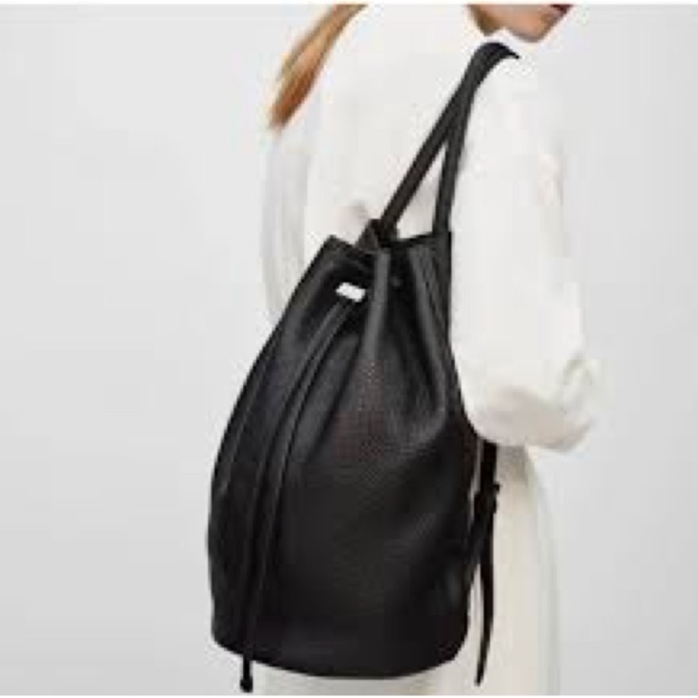 Aritzia Black Leather Drawstring Bag